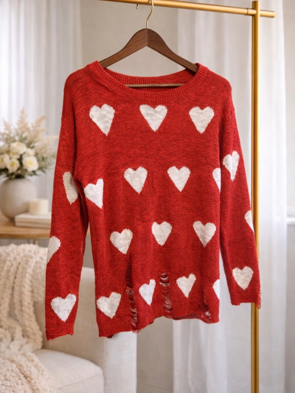 Red Heart Pattern Knit Sweater - Picture 2 of 2